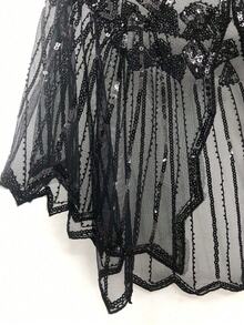 派对单件装女士轻盈闪亮晚礼服复古露脐上衣，披肩式肩部装饰，饰有大量珠饰 - 彩色 - 查看 4