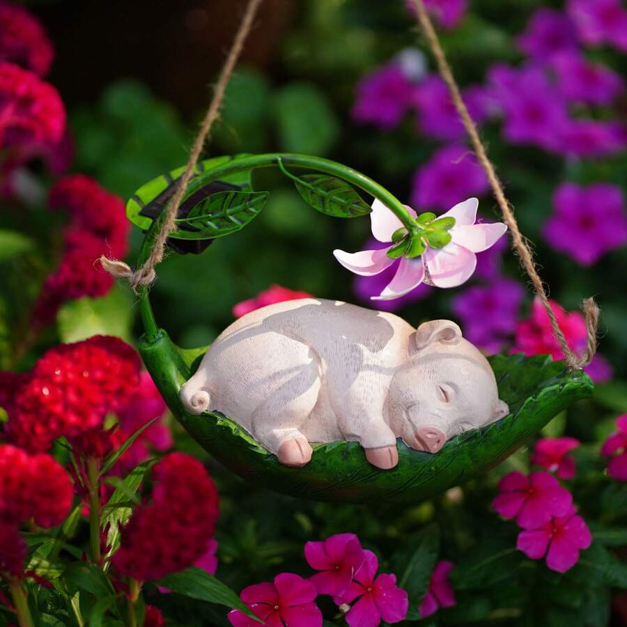 1pc Hanging Basket Pig Decorations - Blue and White - View 1