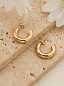 1Pair/2Pcs Gold Color  Fashionable Personalized And Exquisite Geometric C-Shaped Stainless Steel Women's Earrings - Gold - View 7