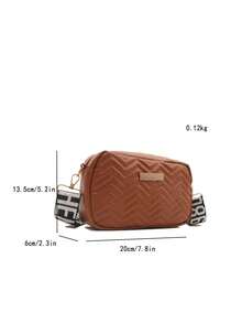 Classic Quilted Square Crossbody Bag, All-Match Zipper Purse With Wide Strap, All-Match Shoulder Bag - Brown - View 6