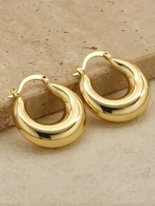 1 對/2 件金色時尚個性精緻愛心不鏽鋼女式圈形耳環 - 金色 - 查看 2