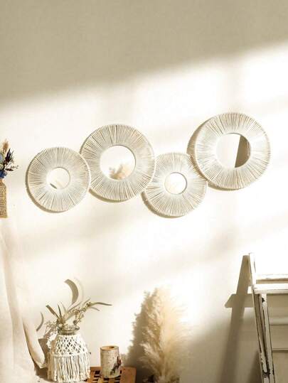 1个圆形T型镜，适用于浴室，波西米亚风格木框圆形镜，可用于儿童房、浴室、玄关、卧室、客厅墙面装饰，农舍风格圆形木质壁镜，海岸风格圆形浴室镜，家居装饰，房间装饰，墙面装饰礼品，生日/毕业礼物