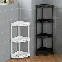 Bathroom Storage Rack, Bathroom Toiletries Storage Rack, Household Toilet, Floor To Floor, Multi-Layer Movable Tripod - Black - View 2
