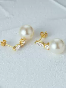 1對925純銀鋯石復古珍珠耳環，18K鍍金低過敏性珍珠耳環，適用於女性日常穿戴、婚禮派對、情人節、婚禮珠寶、新娘珠寶節日。