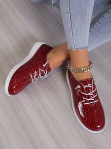 新款pu皮革休閒鞋,防水防滑廚房工作鞋,帶鞋帶平底涼鞋 - 酒紅色 - 查看 3