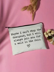 1 Pc Thinking Of You Gift Maybe I Can't Stop The Downpour Tough Times Gift Cosmetic Bag Positive Quote Makeup Bag Friend Going Through A Tough Time Care Package Case Gift For Her - White - View 6