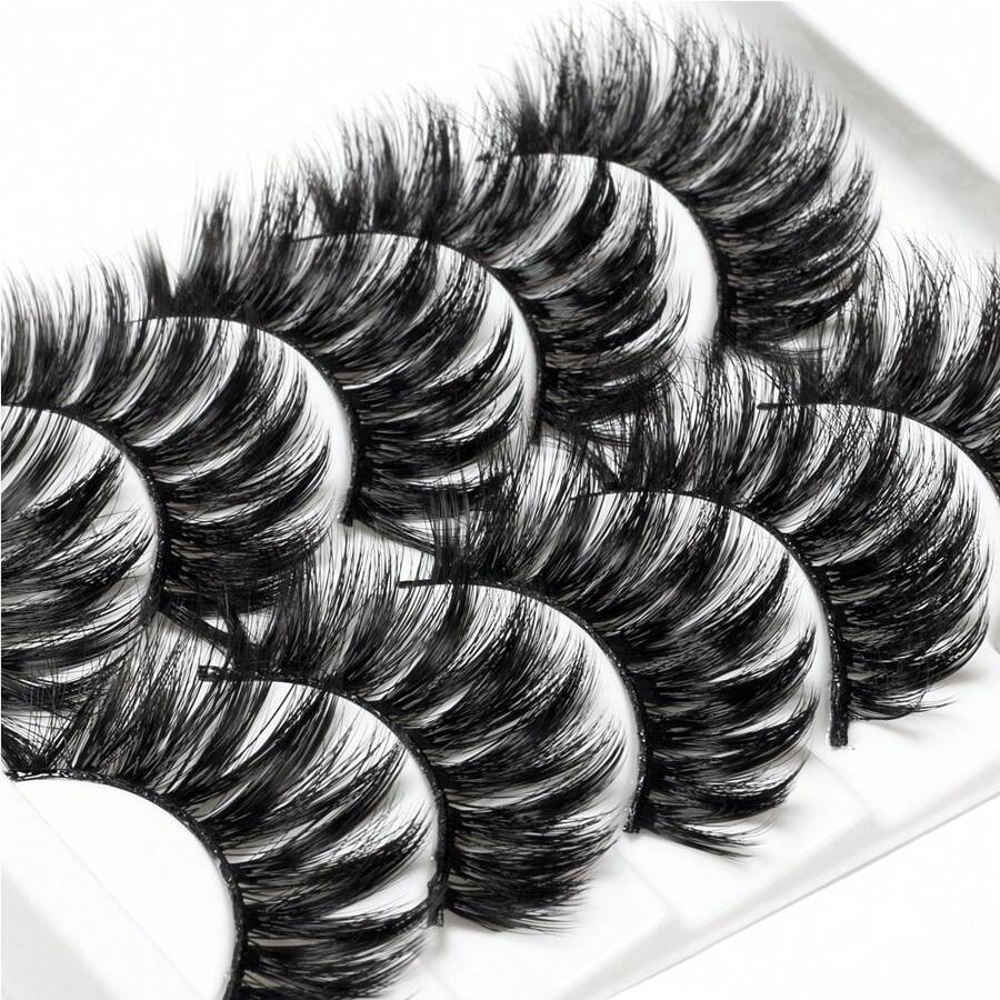1 盒 5 對粗捲多層簇狀假睫毛,歐美風格,長度約 18 毫米,大 V 形,適合舞台化妝、夜店 - 濃密款 - 查看 1