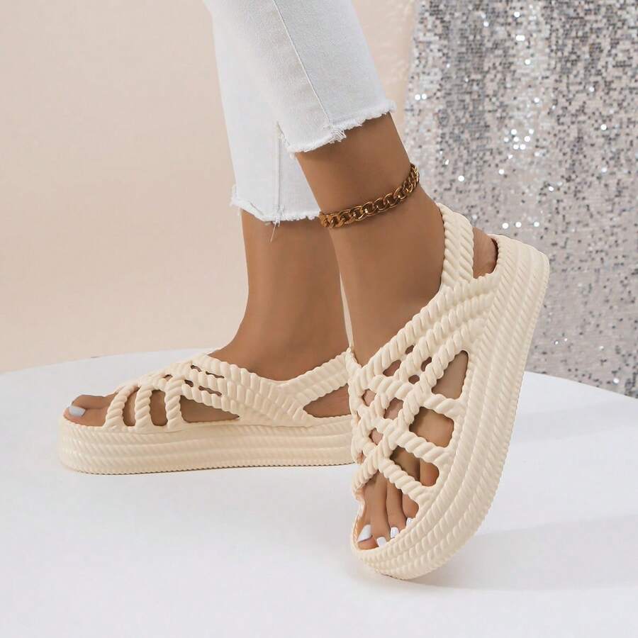 新款女式平底輕便家居拖鞋和涼鞋 - 米色 - 查看 1