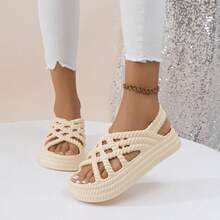 新款女式平底輕便家居拖鞋和涼鞋 - 米色 - 查看 3