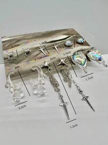 6pairs Fashionable Personalized Metallic Earrings Set - Multicolor - View 4