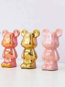 1只銀色陶瓷豪華熊餅雕像,高端客廳軟裝飾品,電視櫃、酒櫃,可愛卡通熊玩具 - 一隻銀色小熊 - 查看 3