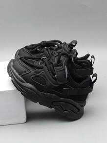 1 Paire De Chaussures De Sport Noires En Maille Respirante Et Confortables À La Mode Pour Bébé