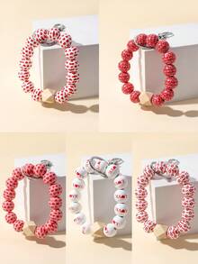 情人节新品可爱钥匙扣和手链 DIY 手工木珠手链钥匙扣套装 1 件木制爱心唇形钥匙扣创意礼物，适合情侣和朋友庆祝节日和周年纪念日，也是送给女朋友和节日礼物的理想创意礼物。适合作为手机、汽车钥匙和其他物品的配件 - 彩色 - 查看 12