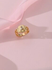 1 Pc Gorgeous And Exquisite Rhinestone 26 Letter Ring Adjustable Women's Daily Life - Silver - View 4