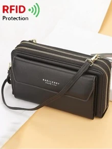 Fashion Women's Long Wallet Double Zipper Large Capacity Crossbody Bag Mobile Phone Bag - Black - View 1