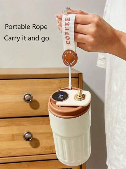 1个智能温度显示咖啡保温杯，便携式不锈钢旅行杯，双层真空保温杯，情人节礼物