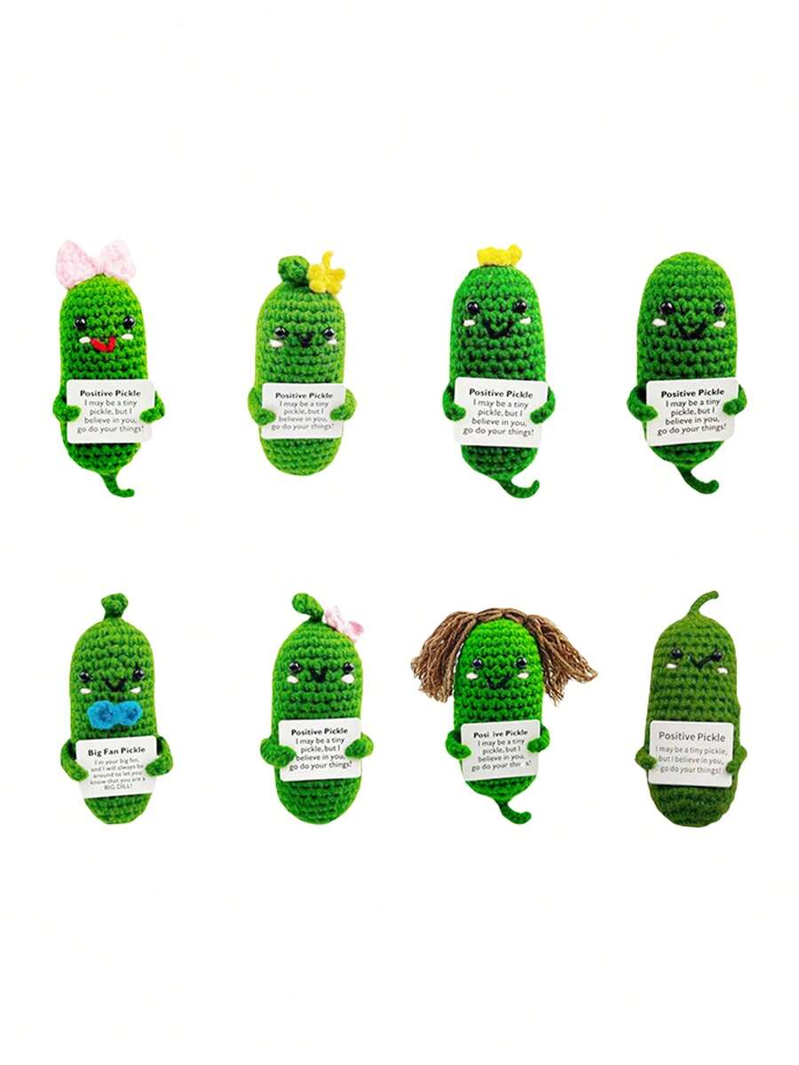 1pc Couples' Knitted Plush Cucumber Doll For Diy, Keychain, Pendant Or Home Decor Gift For Valentine'S Day, Girlfriend, Boyfriend, Family, Friends - Multicolor - View 1