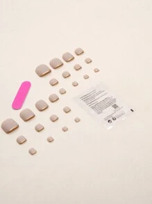 Instantly Upgrade Your Look With 24pcs Short Square Nude Matte Golden Edge Bronzing Fake Toenail & 1pc Nail File & 1sheet Tape Press On Nails Nail Supplies - Multicolor - View 5