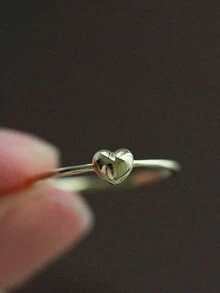 女性心形戒指,s925純銀鍍14k金簡約設計女戒 - 金色 - 查看 1