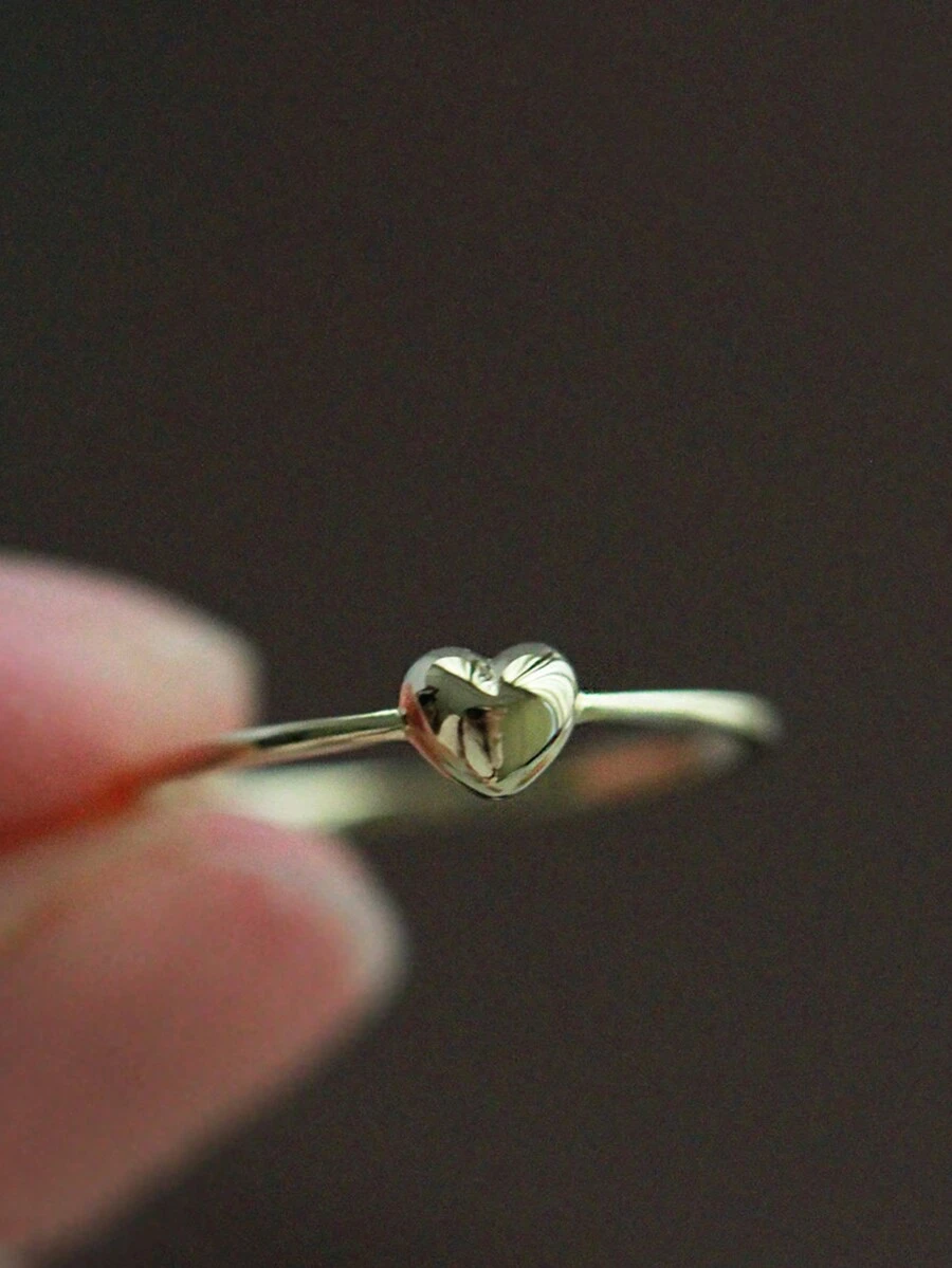 女性心形戒指,s925純銀鍍14k金簡約設計女戒 - 金色 - 查看 1