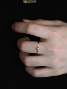 女性心形戒指,s925純銀鍍14k金簡約設計女戒 - 金色 - 查看 3