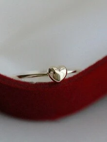 女性心形戒指,s925純銀鍍14k金簡約設計女戒 - 金色 - 查看 2