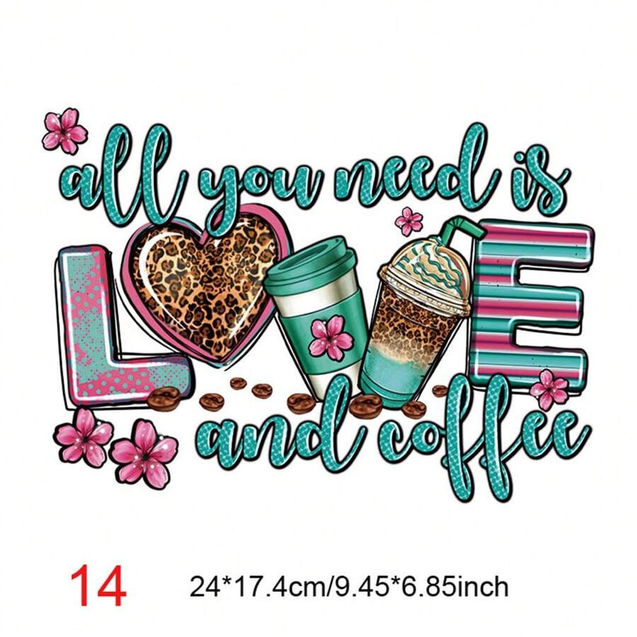 1入組情人節系列熱轉印貼紙,卡通心形信印刷熱轉貼紙,diy衣物t恤連帽衫牛仔褲手提袋裝飾 - 14 - 查看 1