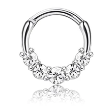 ORAZIO 1入組16G 8mm 點綴鋼質CZ蛋白石軟骨Helix Tragus Daith耳環鼻環圈穿刺珠寶 - 銀色 - 查看 8