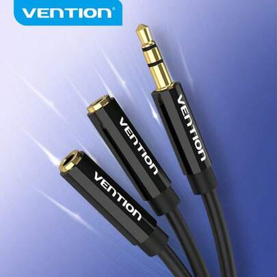 Divisor de auriculares VENTION, cable de extensión trenzado con nailon, divisor de audio estéreo Y (sonido Hi-Fi), conector macho de 3.5 mm a 2 puertos hembra de 3.5 mm para auriculares, para teléfono, consola, tabletas y talla grande