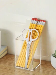 1pc Transparent Acrylic Rectangle Pen Holder For Makeup Tool Storage,Room,Home,Bedroom,Bathroom,House,Pink Room,Living Room Decor,Travel Stuff,Gift Bag,Gifts For Mom,Dad,Men,Friends,Teacher,Birthday,Wedding,Desk,Shelves,Accessories,Gift Boxes,Funny Gift,Storage,Makeup Brush Holder - Clear - View 4