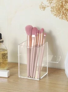1pc Transparent Acrylic Rectangle Pen Holder For Makeup Tool Storage,Room,Home,Bedroom,Bathroom,House,Pink Room,Living Room Decor,Travel Stuff,Gift Bag,Gifts For Mom,Dad,Men,Friends,Teacher,Birthday,Wedding,Desk,Shelves,Accessories,Gift Boxes,Funny Gift,Storage,Makeup Brush Holder - Clear - View 2