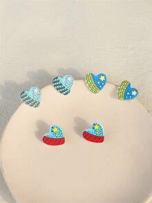 3對/組1張卡片女性情人節浪漫星空五角星和小星星印花,性感心形亞克力耳環 - 彩色 - 查看 7