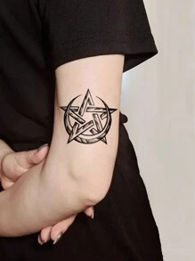 1張涼爽逼真的3d素描風格臨時紋身貼紙男女適用,月亮和星星圖案,防水假紋身,友誼情侶禮物,持續2-5天,可遮蓋疤痕,適用於手臂手腕肩膀腿腰頸手等部位 - 黑色 - 查看 6