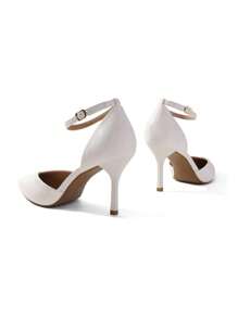 Women's High Stiletto Heels Strappy Pumps Closed Toe Ankle Strap Pointed Toe D'Orsay Heel Dress Elegant Basics Wedding Party Shoes - 白色 - 查看 7