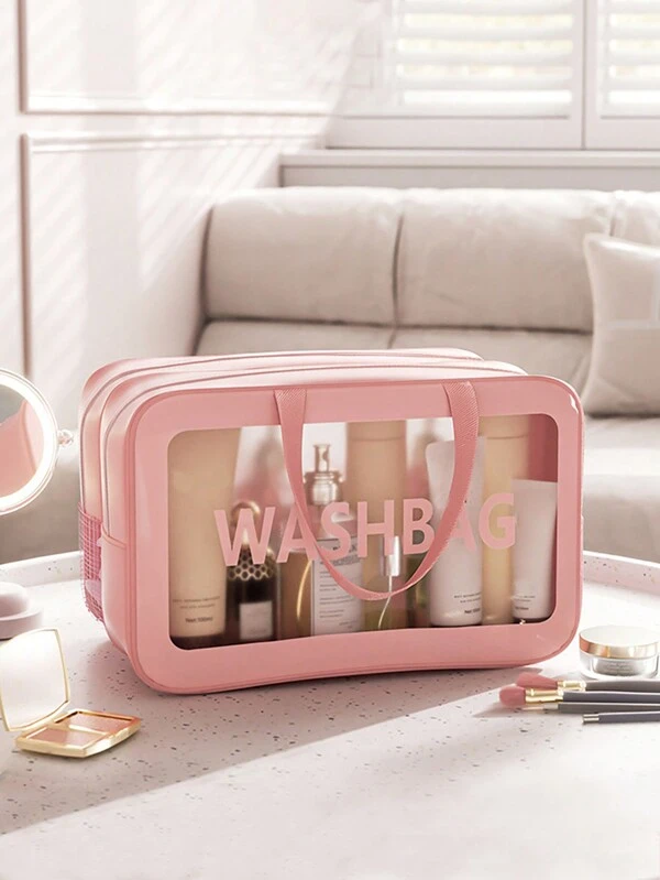 1pc Transparent Cube Travel Cosmetics Wash Bag, Plastic Portable