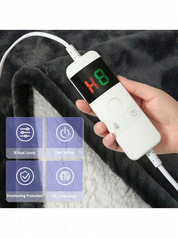 Heated Electric Blanket Throw, 84" X 90" Gray Heated Blanket, 10