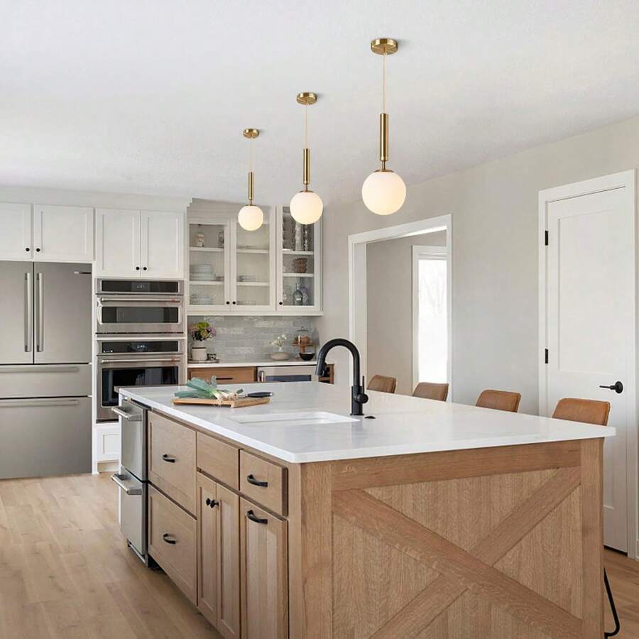 Lighting Black Globe Pendant Light Mid Century Modern Pendant Lights Kitchen Island Industrial Farmhouse Round Glass Pendant Lighting Single Hanging Light Fixture Gold - Gold - View 1