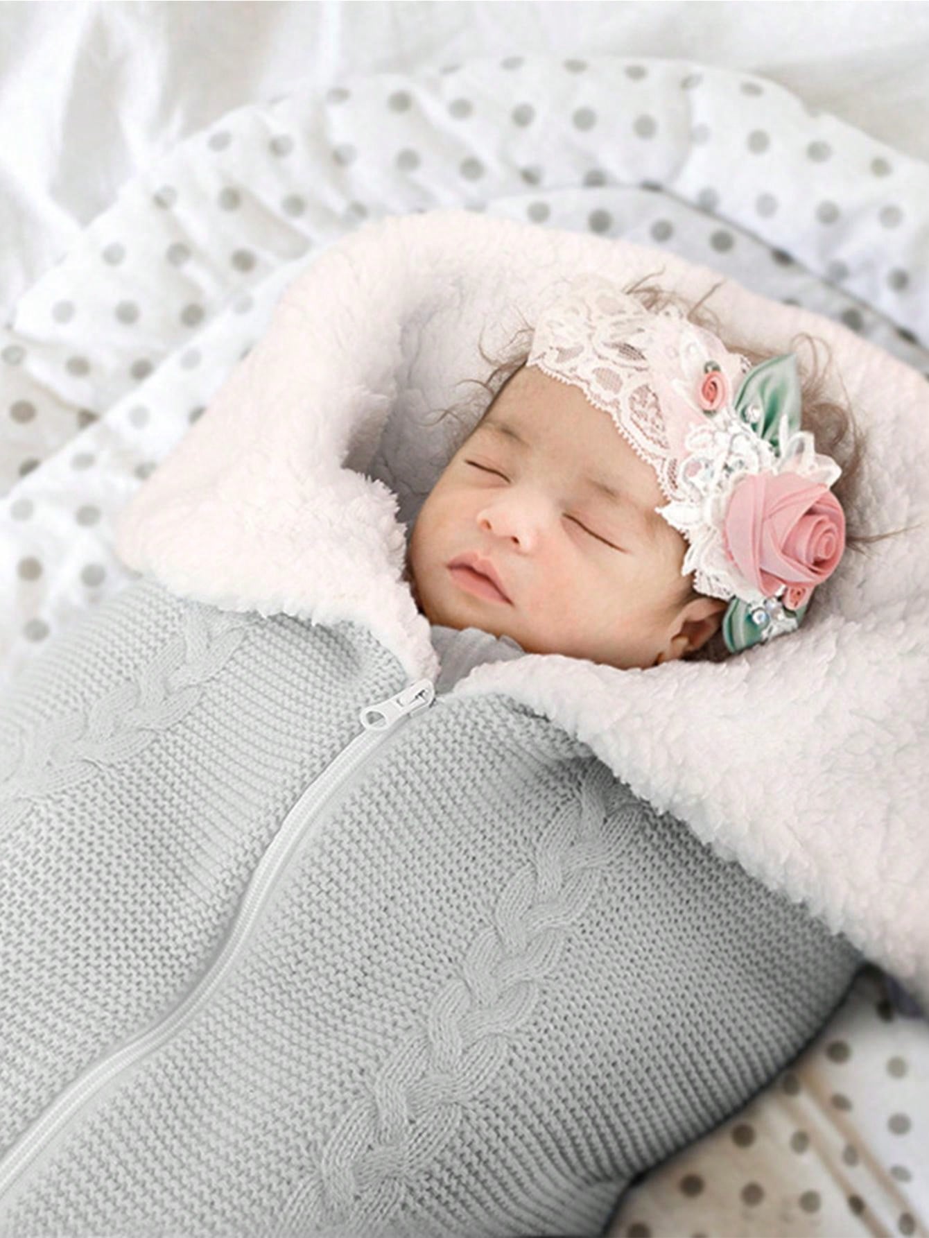 Wool Knitted & Fleece Lined Sleeping Bag For Baby Outdoor Stroller