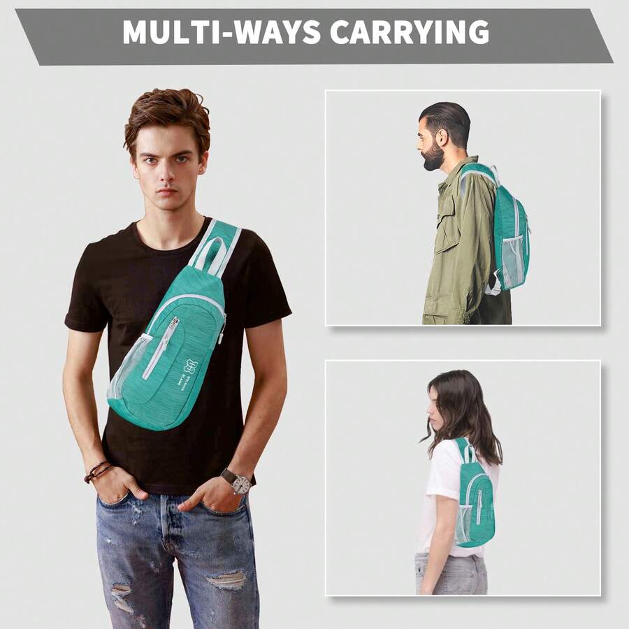 斜挎包、单肩包、斜挎包、轻便胸包、带卡夹、男女徒步旅行背包、户外旅行运动多用途单肩包 - 綠色 - 查看 1