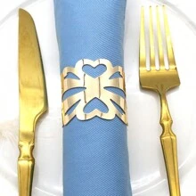 6入組簡約時尚的金屬心形餐巾環,適用於酒店、餐廳、節日、家庭晚宴派對 - 金色 - 查看 1