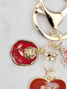 1pc Love Or Rose Shaped Keychain In Velvet Bag Packaging, Car Key Pendant For Couples Or Bags, Small Valentine'S Day Gift For Friends - Burgundy - View 7