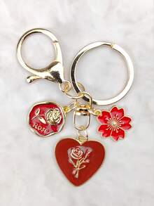 1pc Love Or Rose Shaped Keychain In Velvet Bag Packaging, Car Key Pendant For Couples Or Bags, Small Valentine'S Day Gift For Friends - Burgundy - View 9