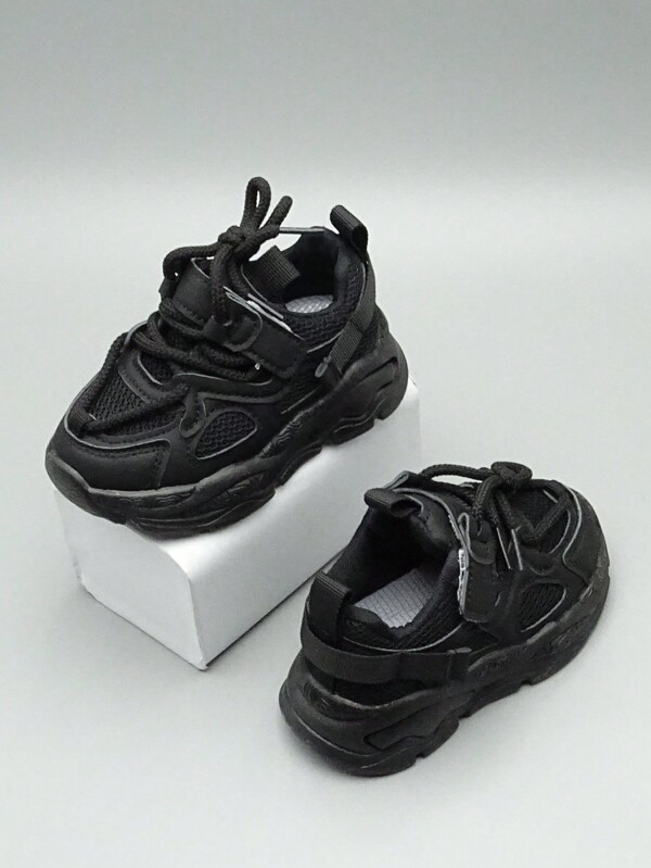 1 Paire De Chaussures De Sport Noires En Maille Respirante Et Confortables À La Mode Pour Bébé