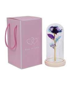 Preserved Rose With Glass Dome Decoration, Valentine'S Day Gift For Him/Her, Birthday Gift, Creative Artificial Flower Ornament - Purple - View 7