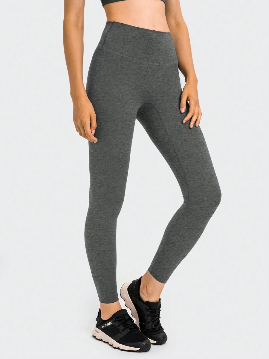 女性柔軟緊身褲-高腰控制腹部不透明運動瑜珈褲 - 深灰色 - 查看 1