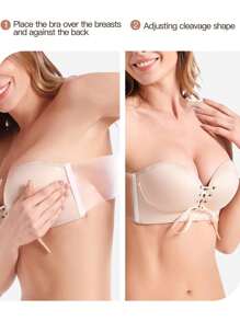 YANDW 女士隐形粘合露肩露背聚拢文胸，带侧翼和无钢圈，适合小胸女性 - 杏色 - 查看 5