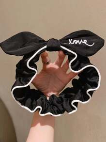 1入彈性寬頭帶，用於洗臉，蕾絲刺繡愛心頭帶，大蝴蝶結髮箍 - 黑色 - 查看 1