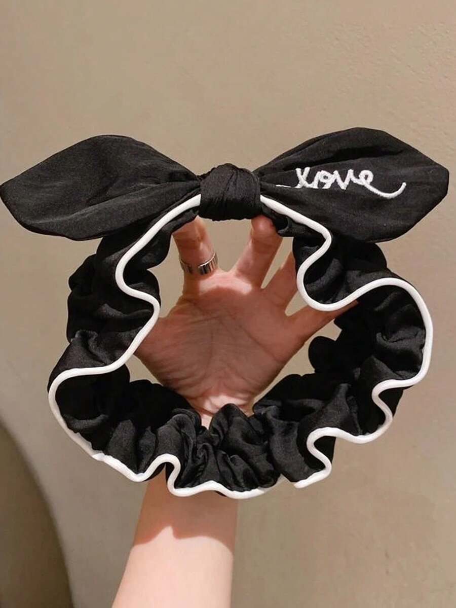1入彈性寬頭帶，用於洗臉，蕾絲刺繡愛心頭帶，大蝴蝶結髮箍 - 黑色 - 查看 1