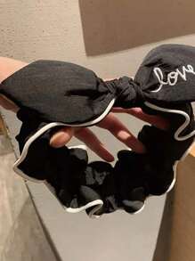 1入彈性寬頭帶，用於洗臉，蕾絲刺繡愛心頭帶，大蝴蝶結髮箍 - 黑色 - 查看 2