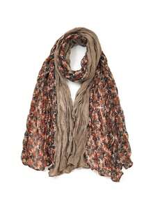 1入復古休閒拼接褶紋花卉印花圍巾披肩,適用於日常通勤穿搭 - 卡其色 - 查看 4